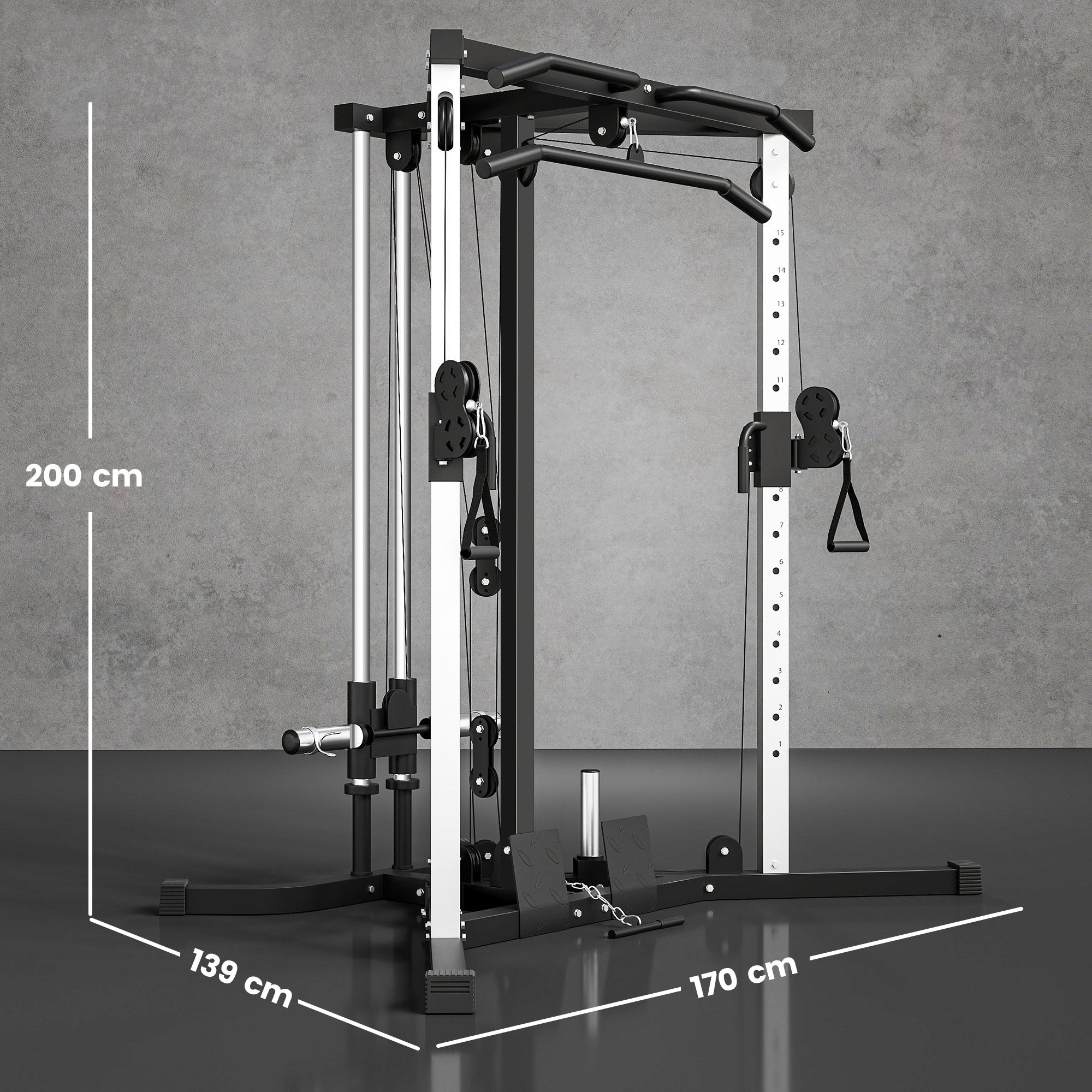 SPORTNOW Home Gym Machine, Multifunctional Gym Equipment With High And Low Pulleys, Pull Up Bar, 15-Position Adjustable Strength Training Workout Station For Full Body Fitness